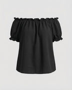 Women's Ruched Neck Puff Sleeve Blouse Top