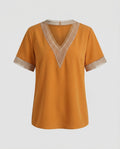 Women's Boxy Crochet Lace Mixed Country Girl Blouse Top