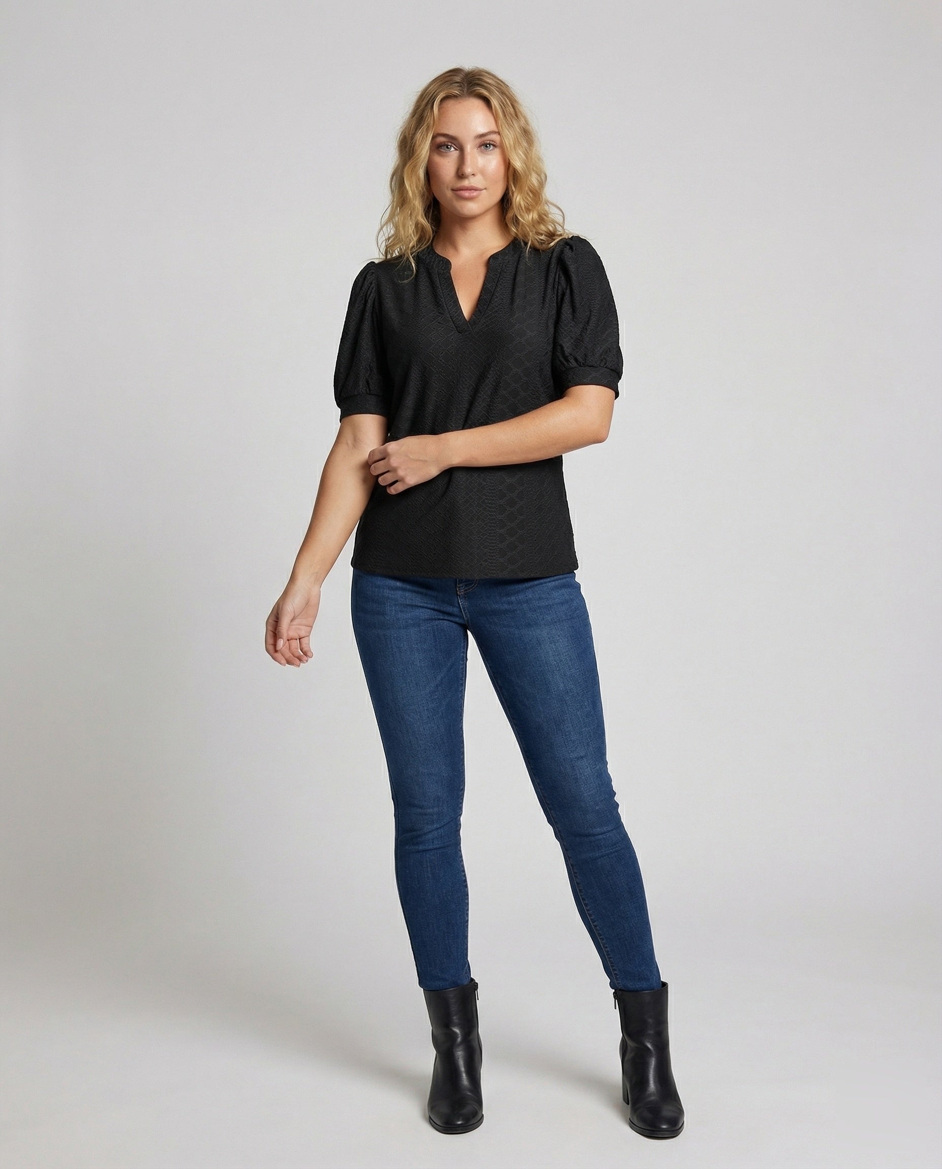 Women's Elegant Jacquard Blend Girl Blouse Shirt - Front View