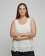 Women's Scalloped Lace Trim Chiffon Sleeveless Blouse Top - Upper Body View
