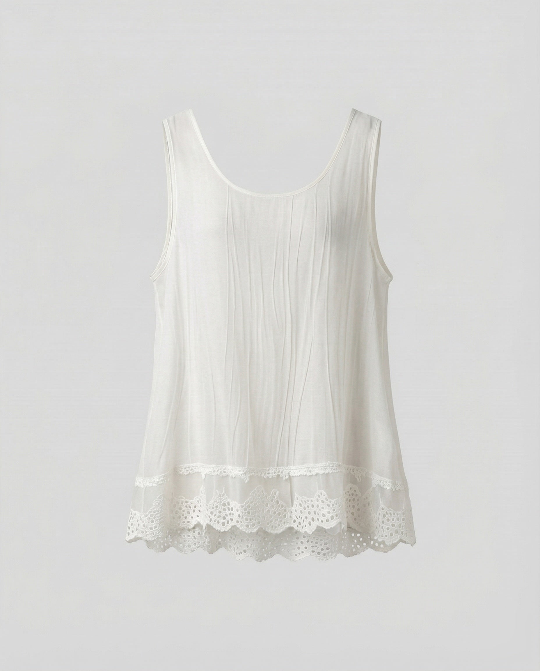 Women's Scalloped Lace Trim Chiffon Sleeveless Blouse Top