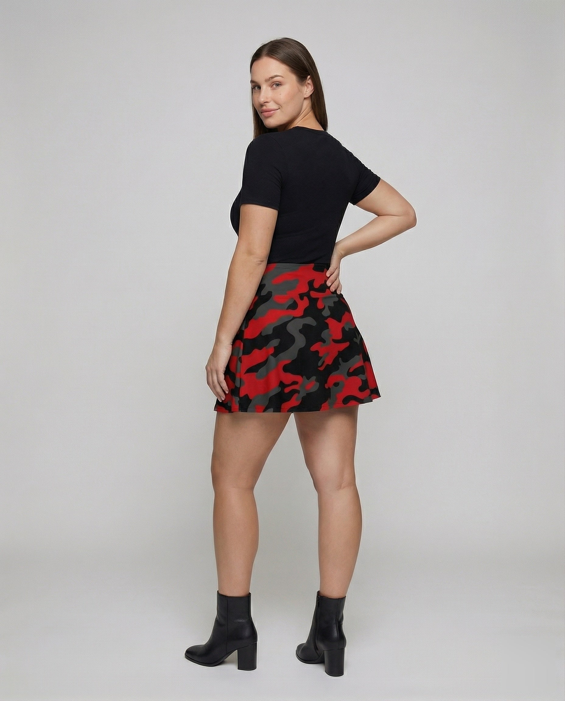 Women's Military Wrap Hem Blended Fabric Camouflage Mini Skirt - Back View