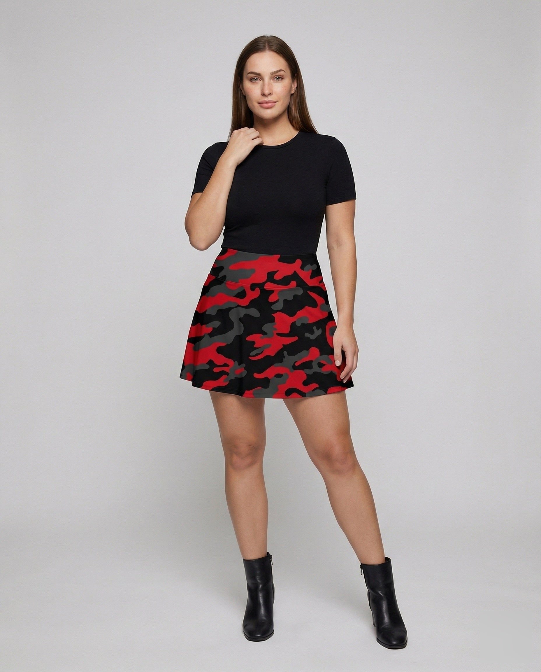 Women's Military Wrap Hem Blended Fabric Camouflage Mini Skirt - Front View