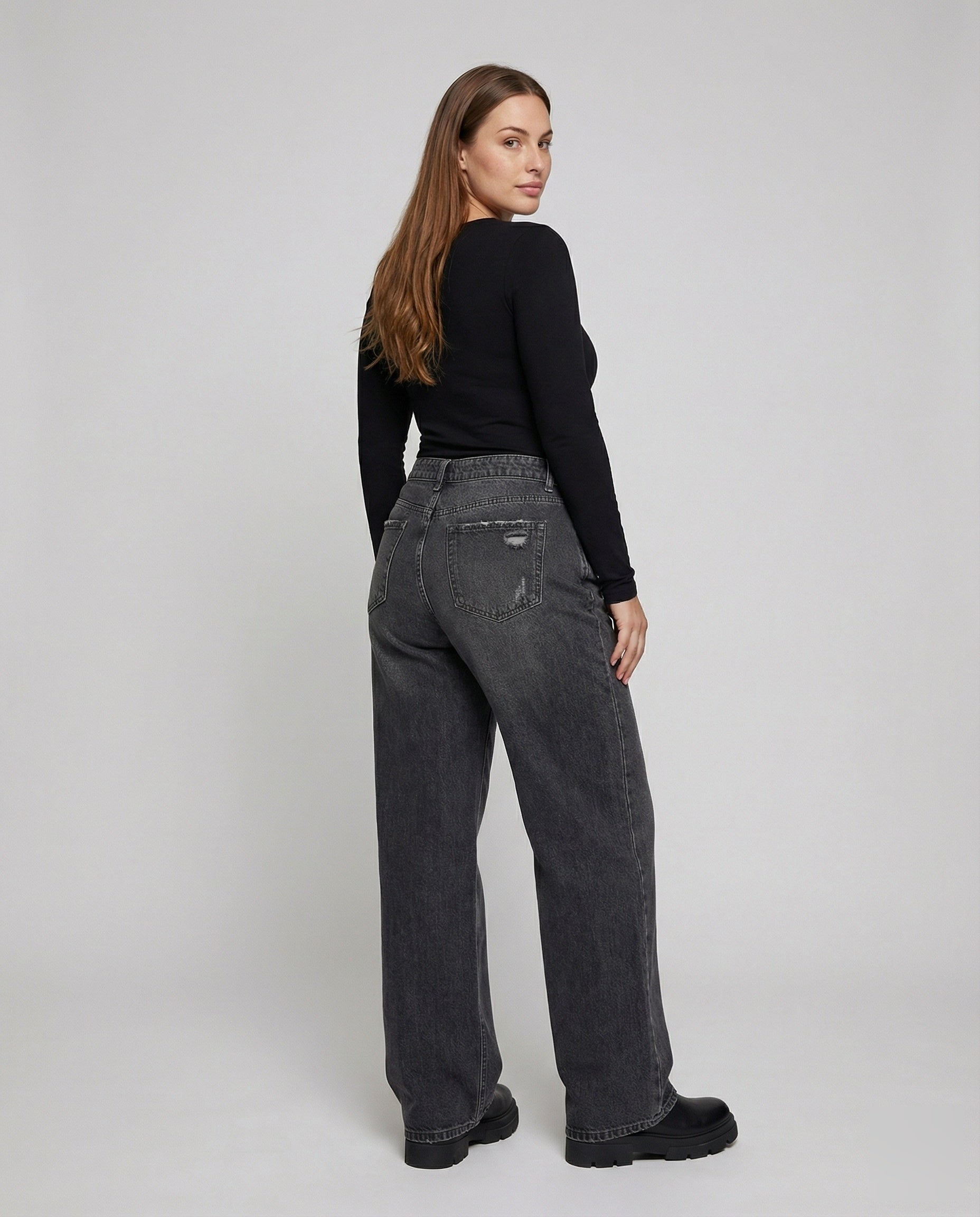 Women's Retro Flare Cut Denim Flare Jeans - Back View