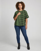Women's Geometric Check Mix Cotton Blend Blouse Shirt - Front View