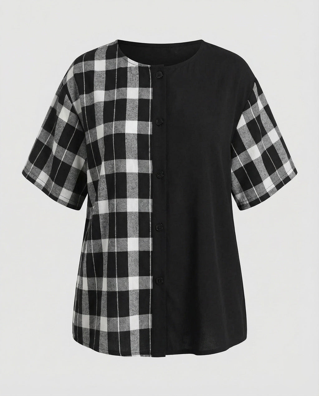 Women's Geometric Check Mix Cotton Blend Blouse Shirt