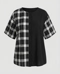 Women's Geometric Check Mix Cotton Blend Blouse Shirt