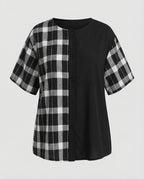 Women's Geometric Check Mix Cotton Blend Blouse Shirt
