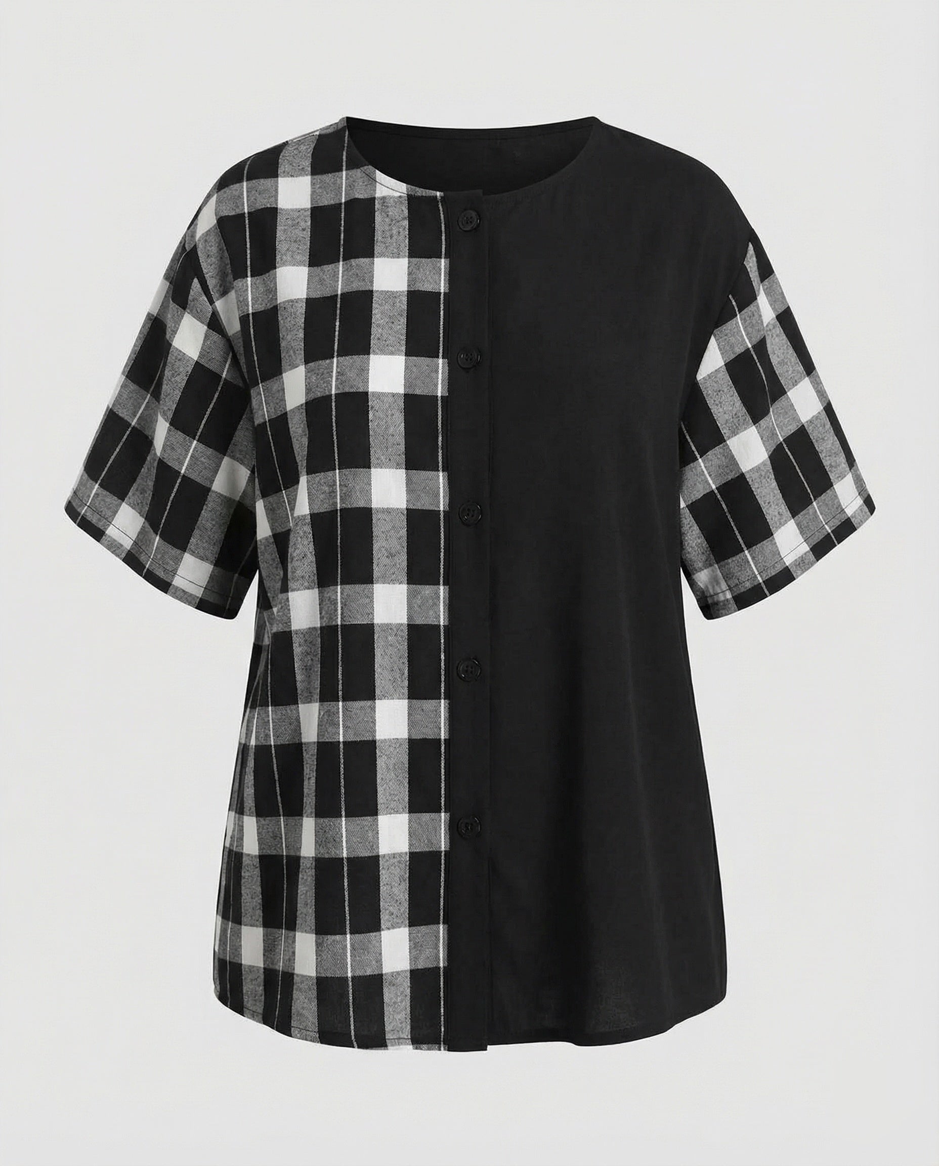 Women's Geometric Check Mix Cotton Blend Blouse Shirt