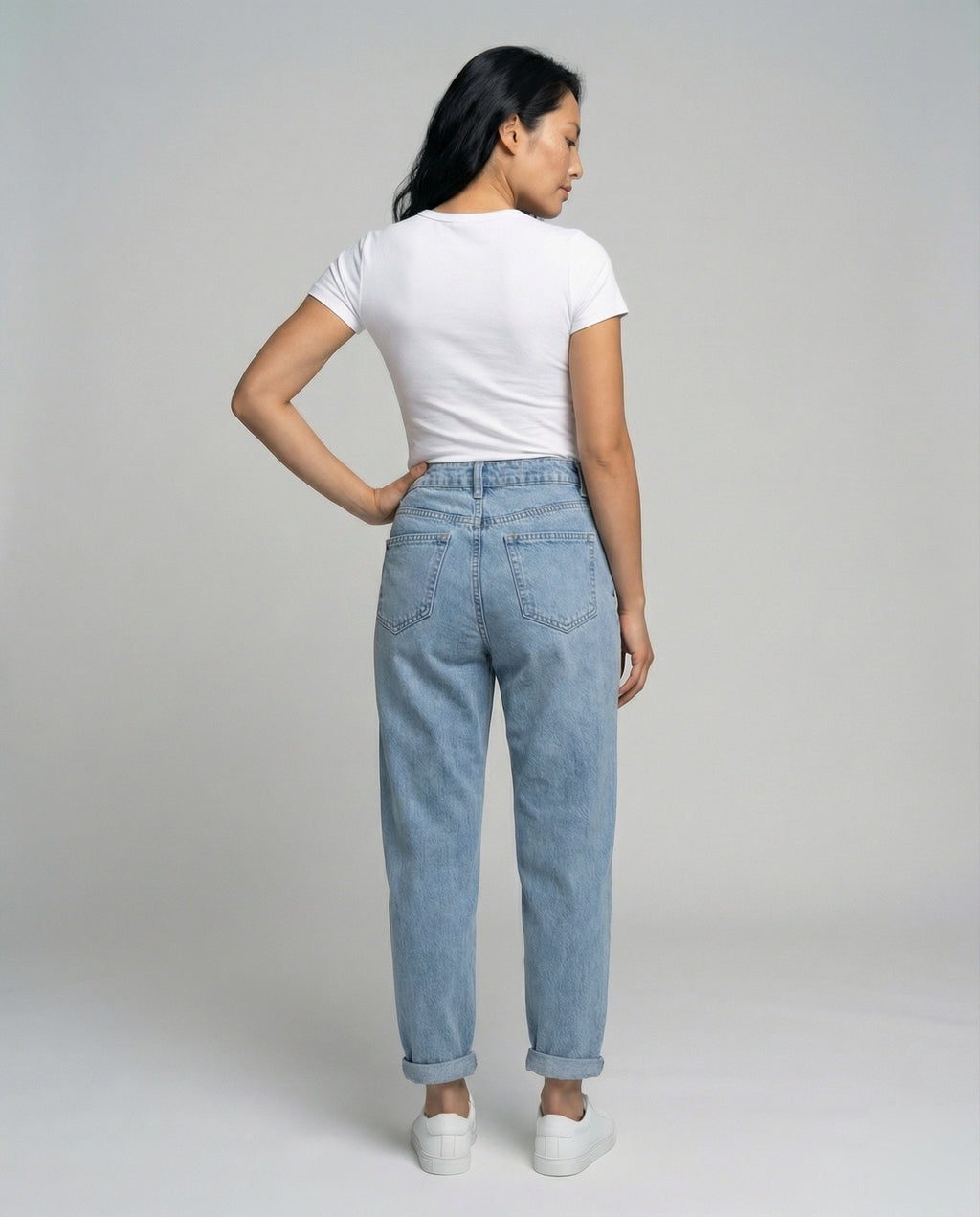 Women's Classic Tapered Denim Denim Pants - Back View