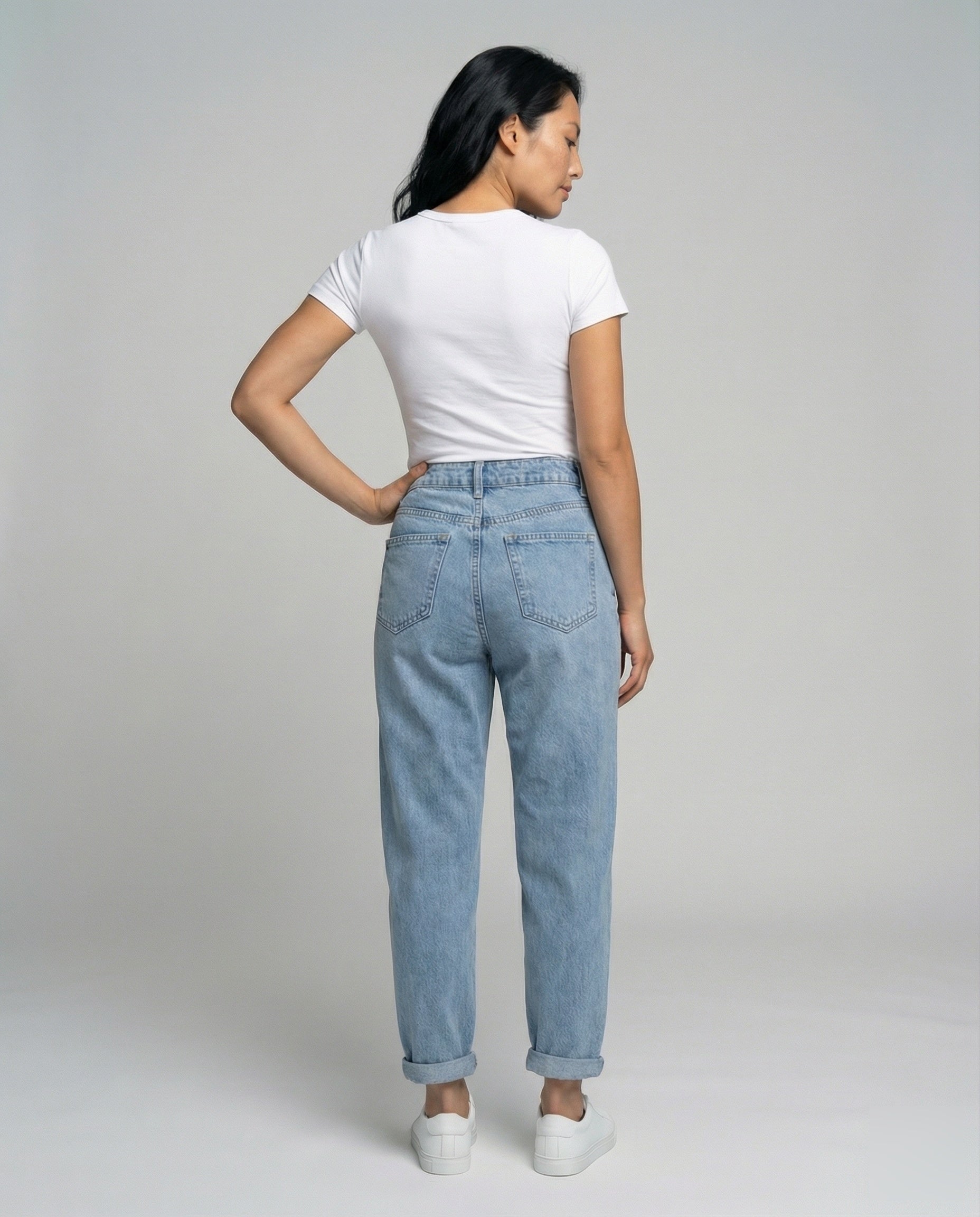 Women's Classic Tapered Denim Denim Pants - Back View