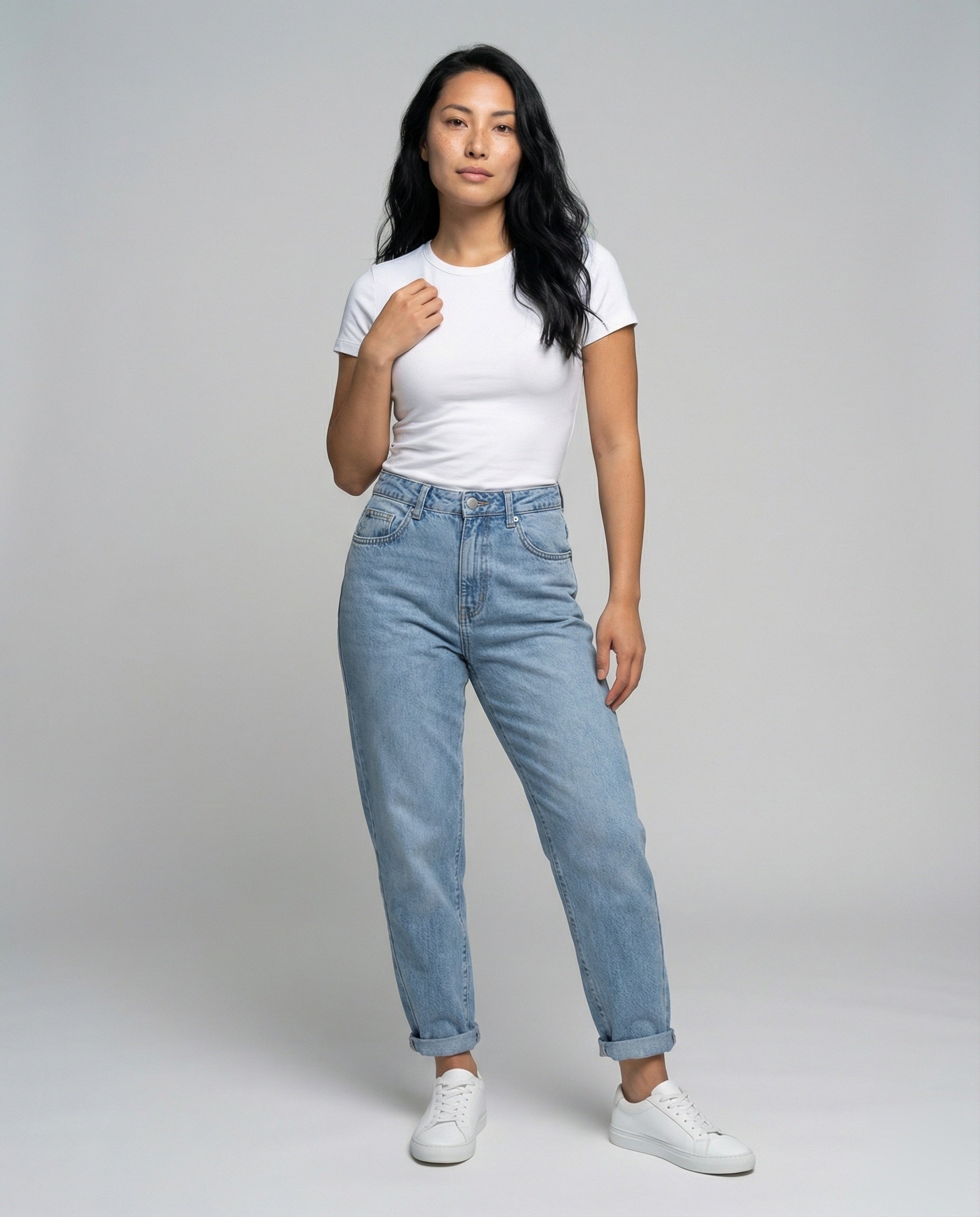 Women's Classic Tapered Denim Denim Pants - Front View