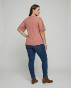 Women's Feminine Lace V-Neck Rib Jersey Blouse Shirt - Back View
