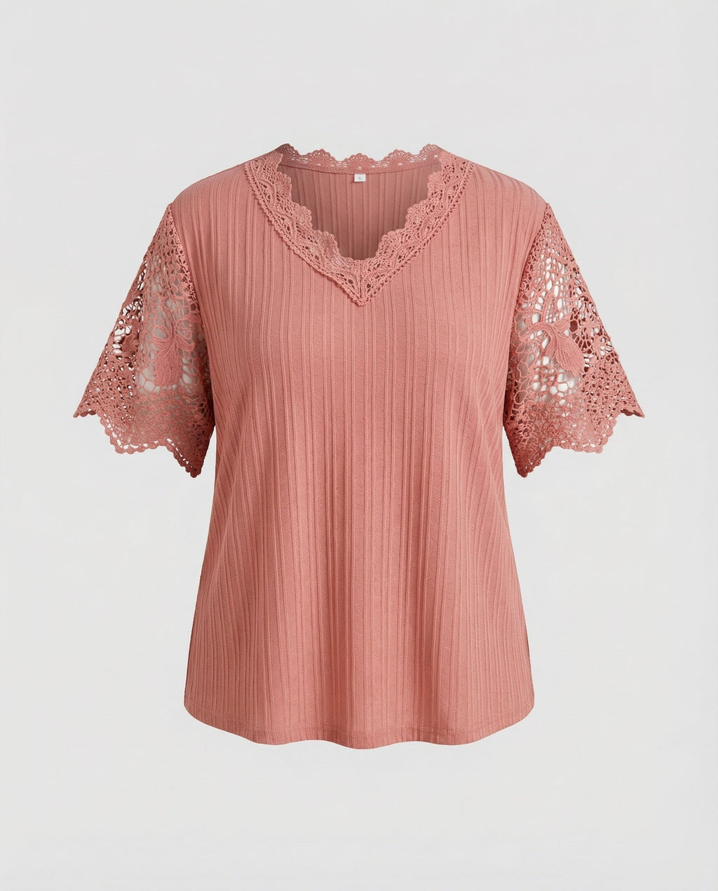 Women's Feminine Lace V-Neck Rib Jersey Blouse Shirt