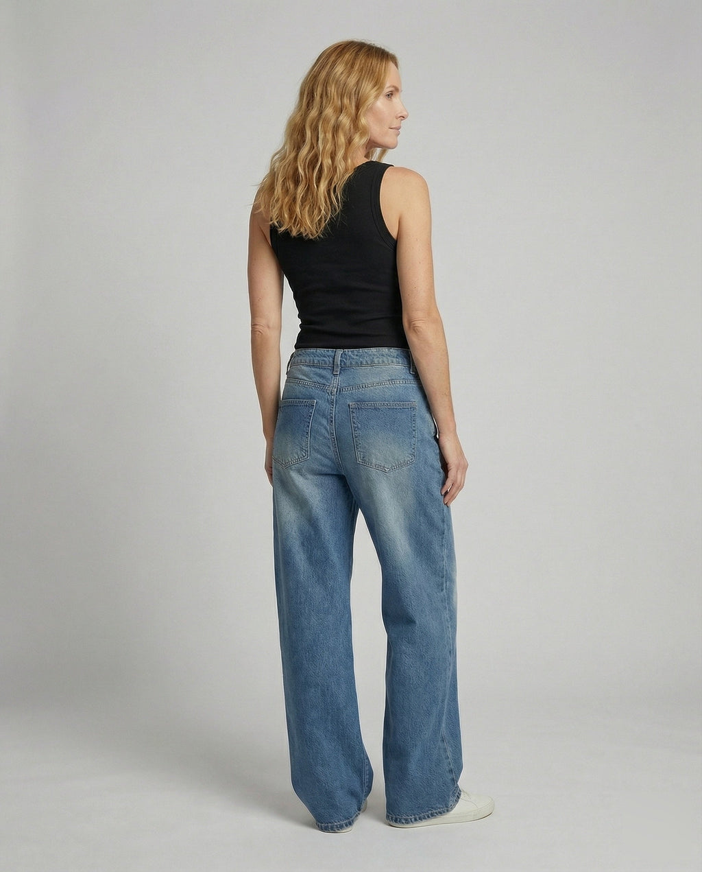 Women's Retro Vintage Skater Look Denim Denim Pants - Back View
