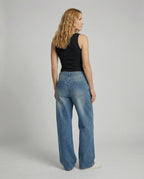 Women's Retro Vintage Skater Look Denim Denim Pants - Back View