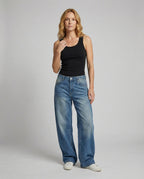 Women's Retro Vintage Skater Look Denim Denim Pants - Front View
