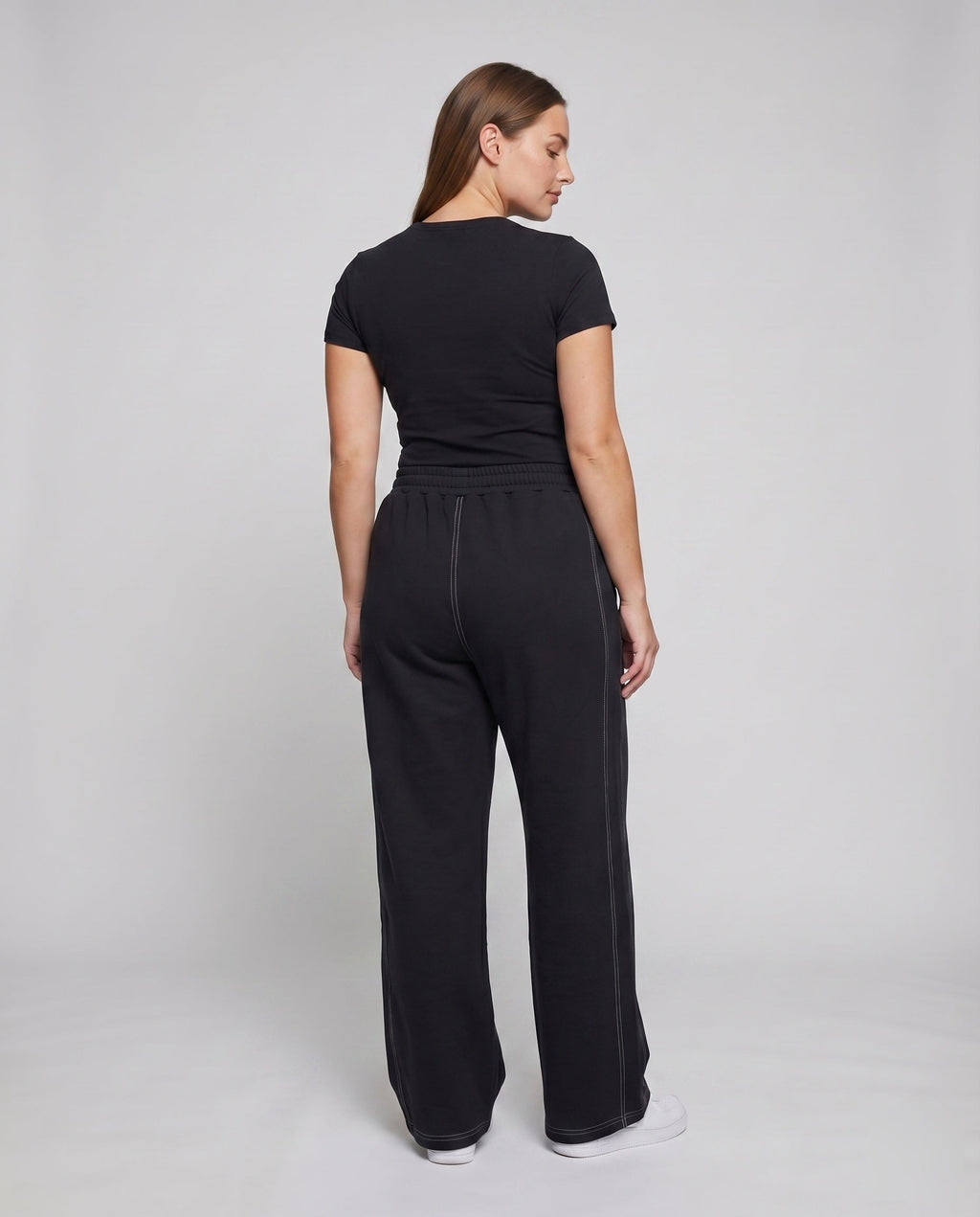 Women's Sporty Contrast Stitch Sweat Sweatpants - Back View