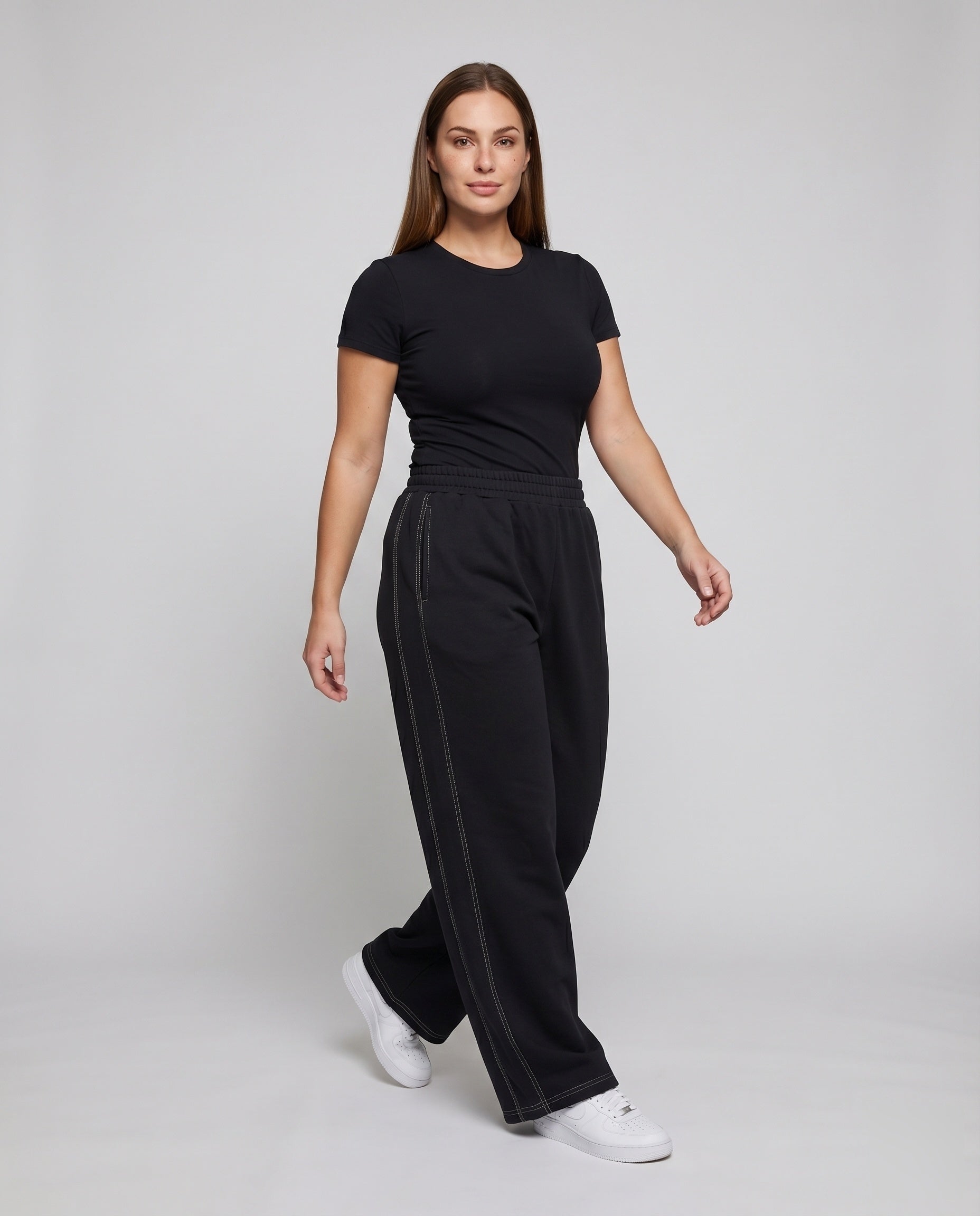 Women's Sporty Contrast Stitch Sweat Sweatpants - Front View