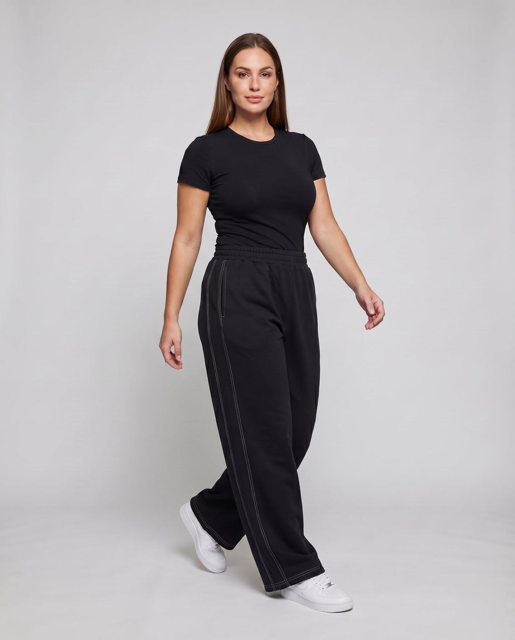 Women's Sporty Contrast Stitch Sweat Sweatpants - Lower Body View