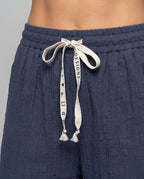 Women's Comfortable Decorative Cord Viscose-Mix Relax Pants - Close-Up Detail