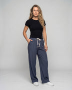 Women's Comfortable Decorative Cord Viscose-Mix Relax Pants - Lower Body View