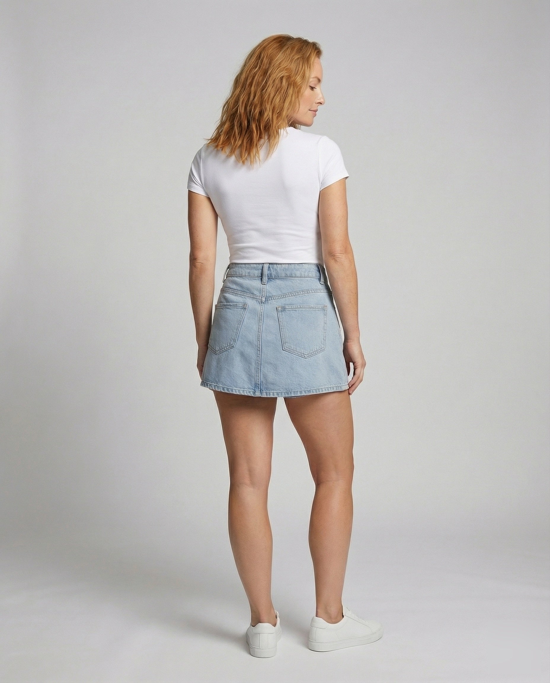 Women's Urban Integrated Stretch-Short Denim Denim Skort - Back View