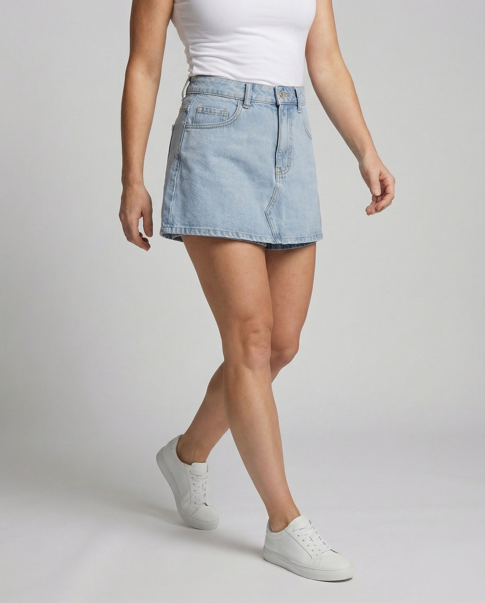 Women's Urban Integrated Stretch-Short Denim Denim Skort - Lower Body View