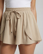 Women's Sporty Overlapping Tulip Wrap Blend Mini-Skirt - Close-Up Detail
