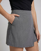 Women's Sporty A-Line Overwrap Mixed Fabric Wrap Skort - Close-Up Detail