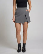 Women's Sporty A-Line Overwrap Mixed Fabric Wrap Skort - Lower Body View