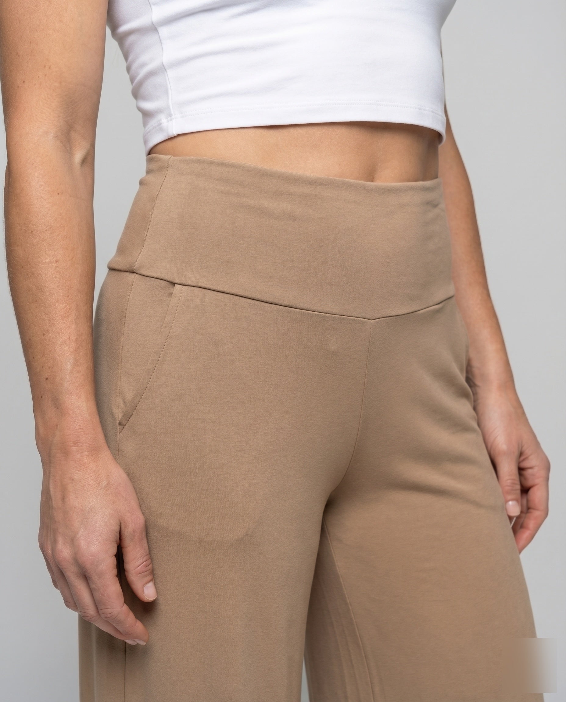 Women's Palazzo Pants High Cuff Wide Leg Flowing - Close-Up Detail