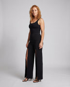 Women's Palazzo Pants Leg Slits Elastic Waist High-Waist - Front View