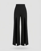 Women's Palazzo Pants Leg Slits Elastic Waist High-Waist