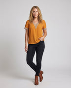 Women's V-Neck Blouse Shirt Lace Trim Casual - Front View