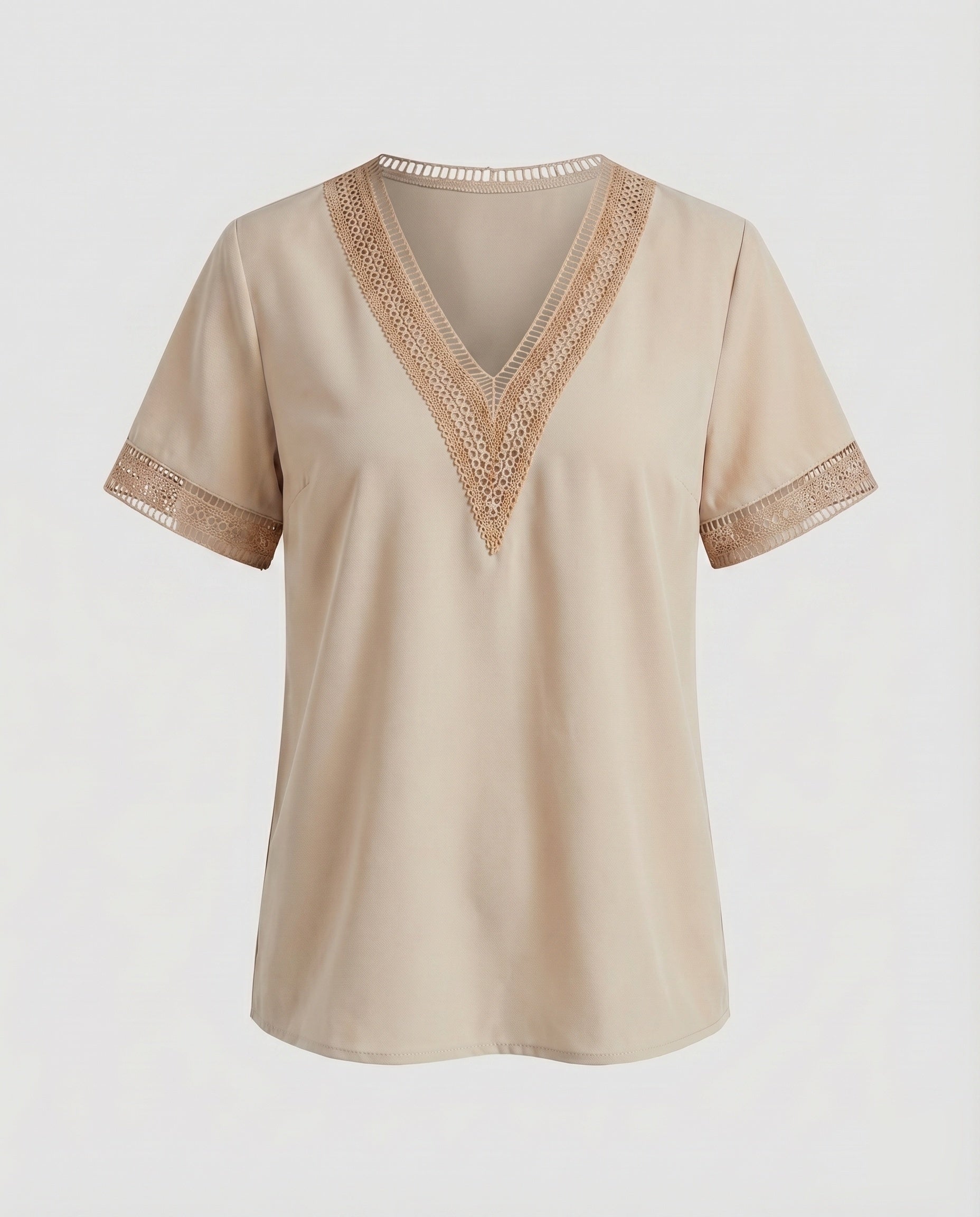 Women's V-Neck Blouse Shirt Lace Trim Casual