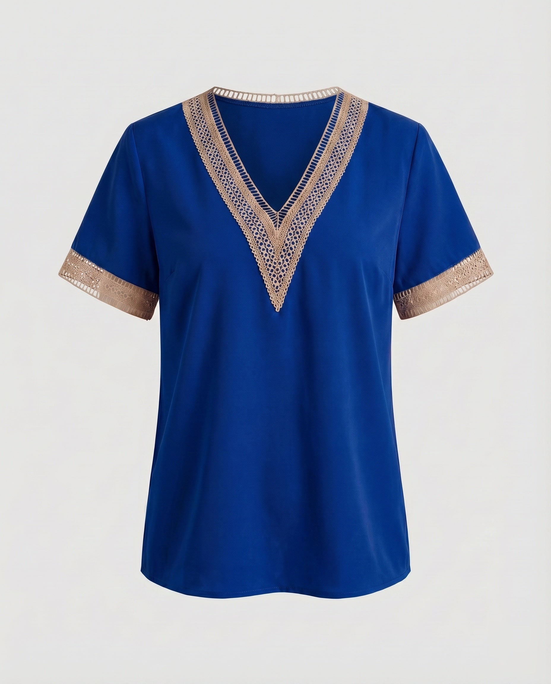 Women's V-Neck Blouse Shirt Lace Trim Casual