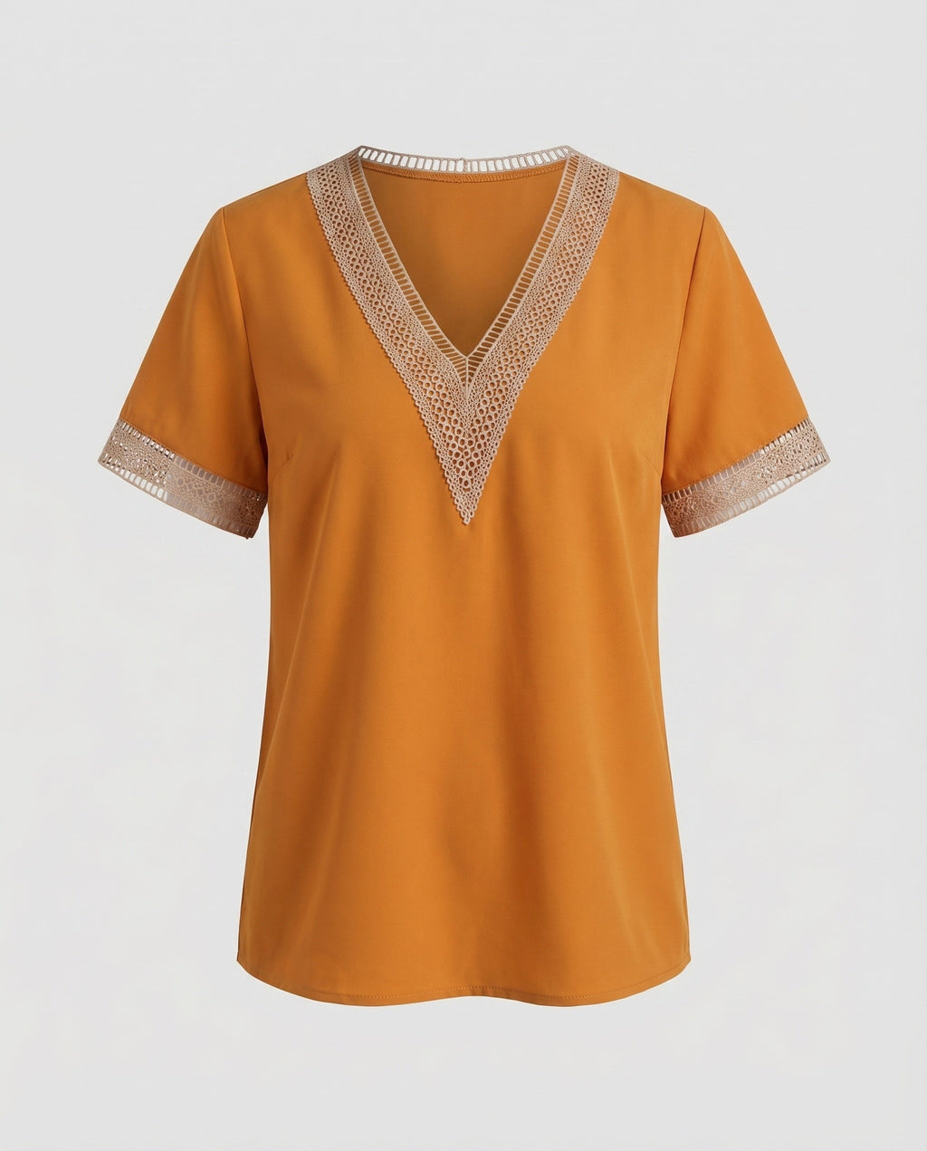 Women's V-Neck Blouse Shirt Lace Trim Casual