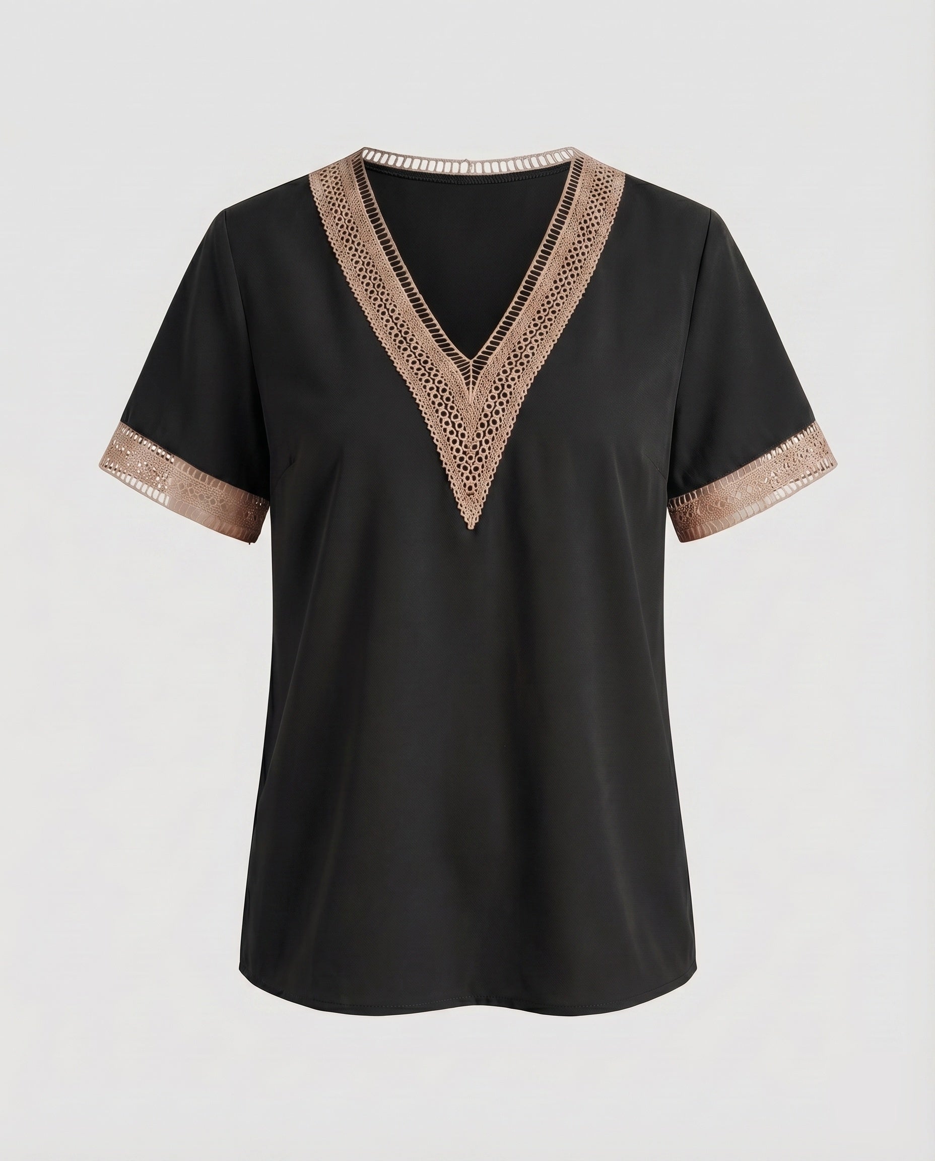 Women's V-Neck Blouse Shirt Lace Trim Casual