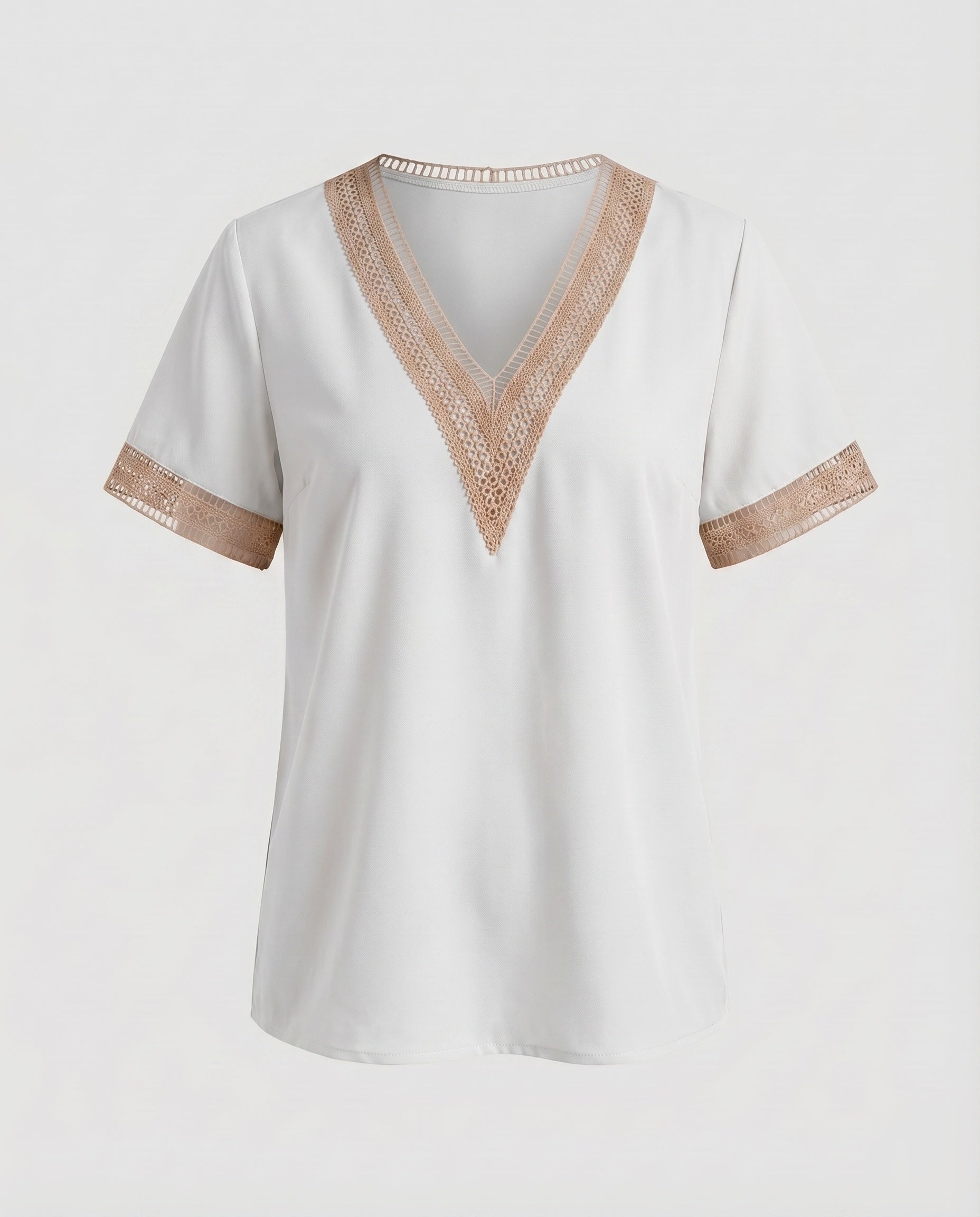 Women's V-Neck Blouse Shirt Lace Trim Casual