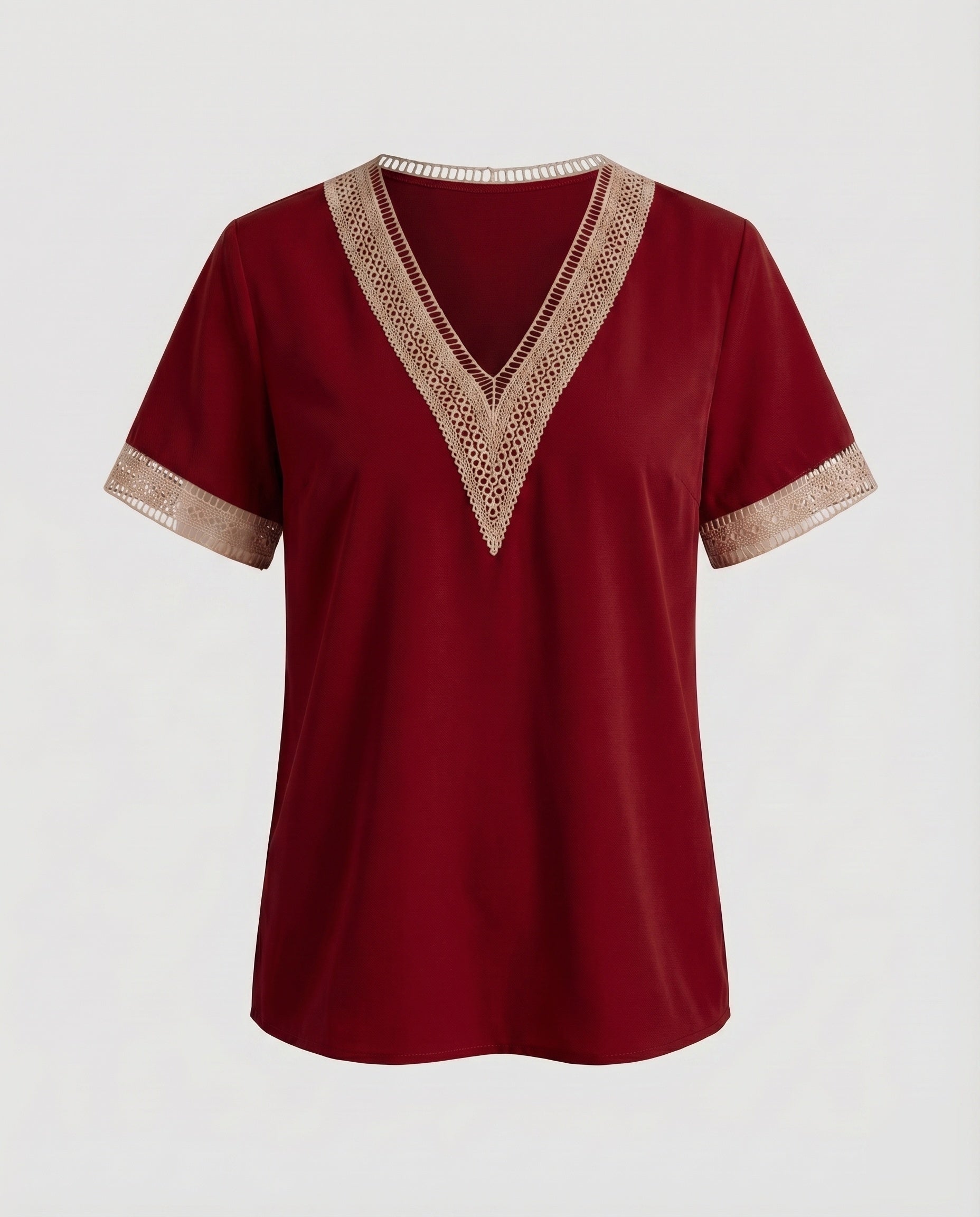 Women's V-Neck Blouse Shirt Lace Trim Casual