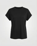 Women's Round Neck Shirt Cuffed Sleeves Curved Hem Loose Fit