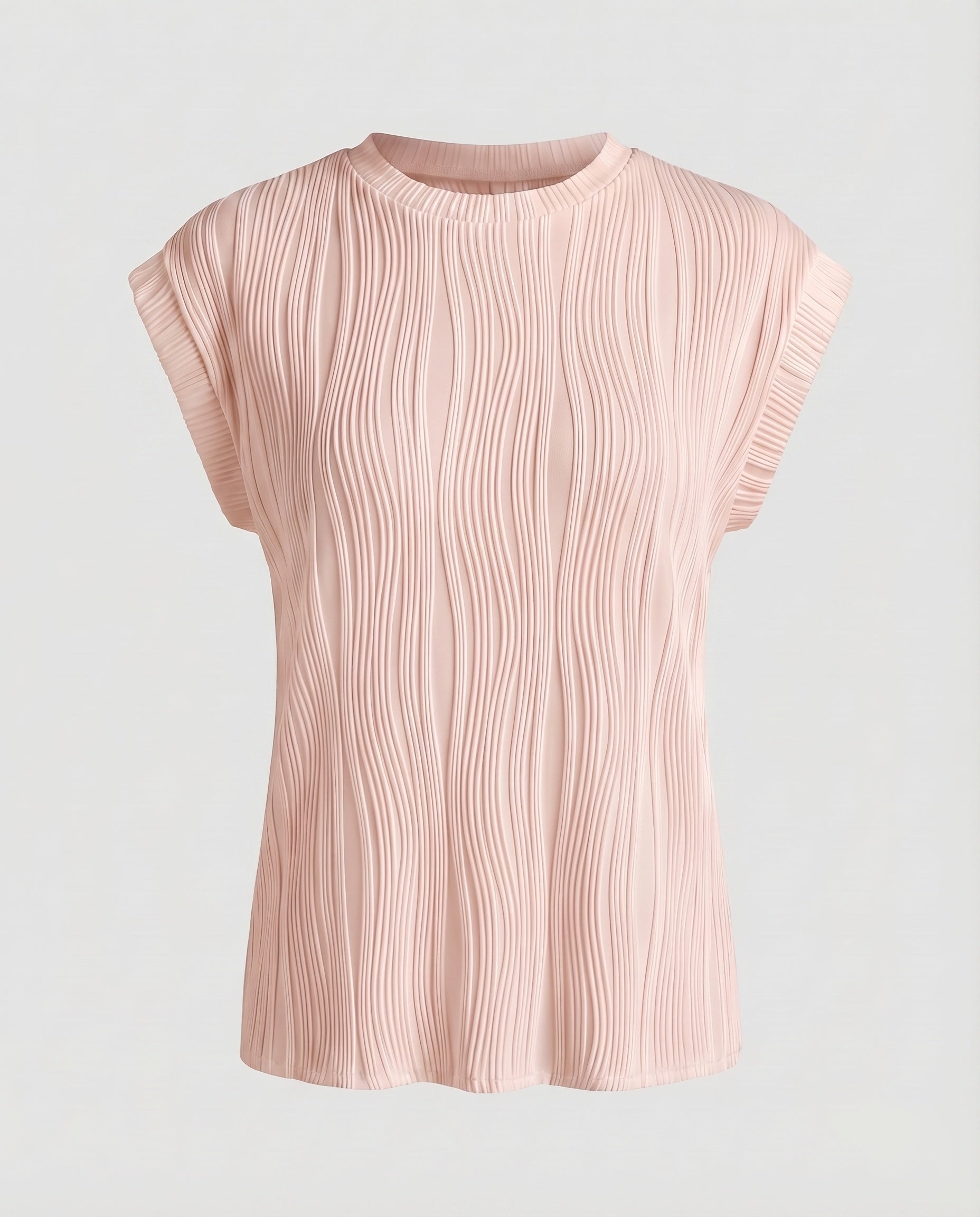 Women's Blouse Top Wave Pleating Elastic Hem Short Sleeve