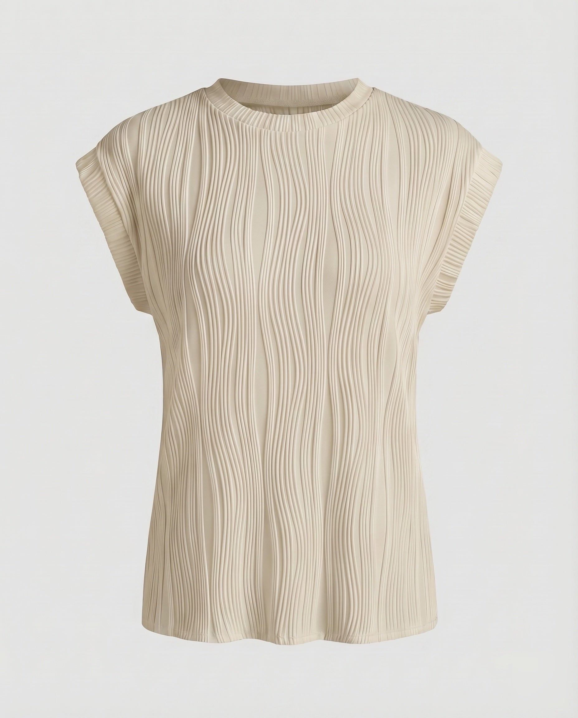 Women's Blouse Top Wave Pleating Elastic Hem Short Sleeve