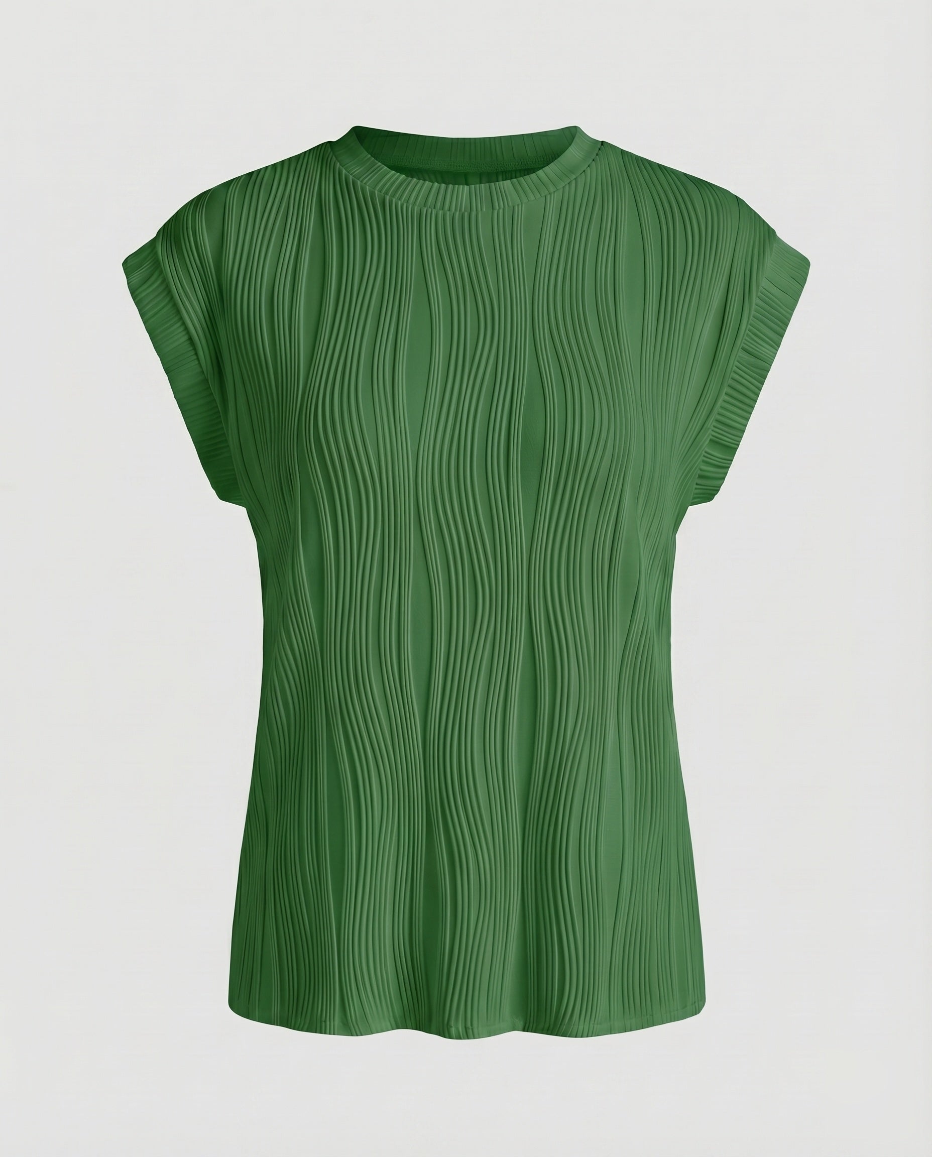Women's Blouse Top Wave Pleating Elastic Hem Short Sleeve