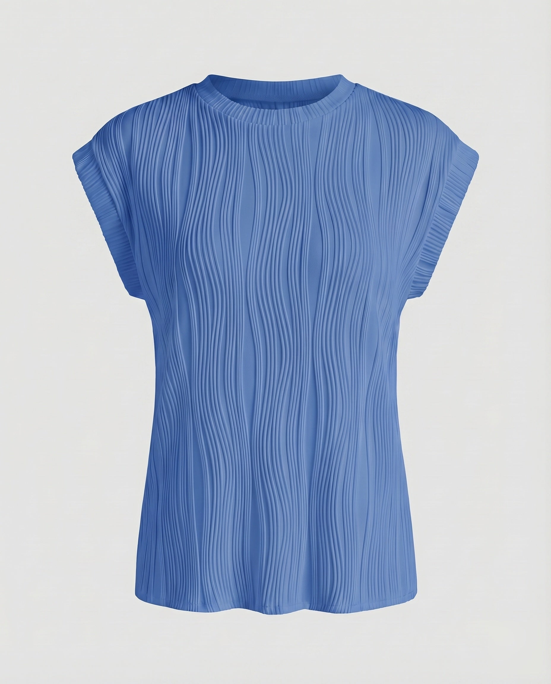 Women's Blouse Top Wave Pleating Elastic Hem Short Sleeve