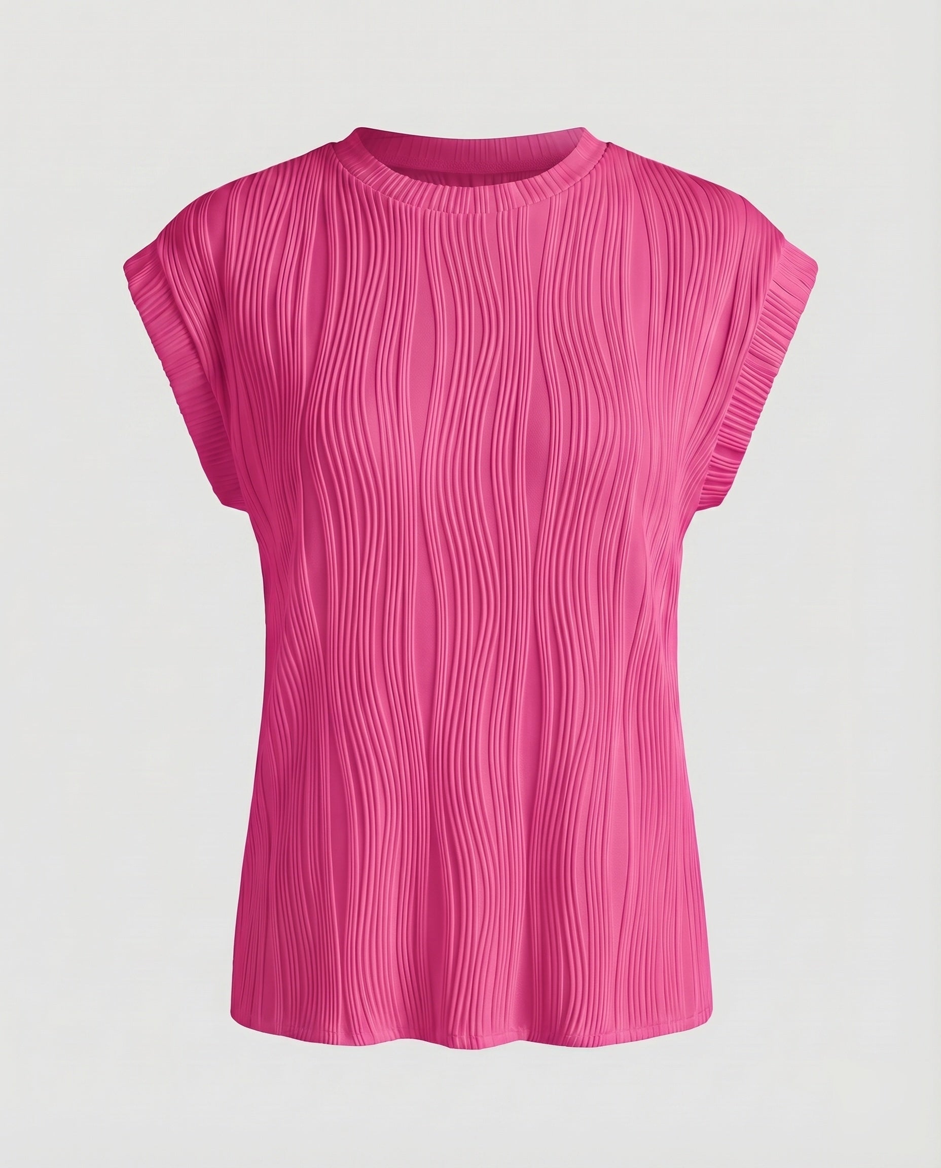 Women's Blouse Top Wave Pleating Elastic Hem Short Sleeve