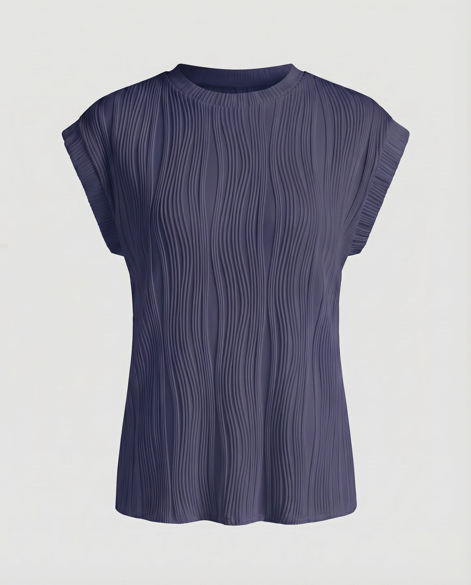 Women's Blouse Top Wave Pleating Elastic Hem Short Sleeve