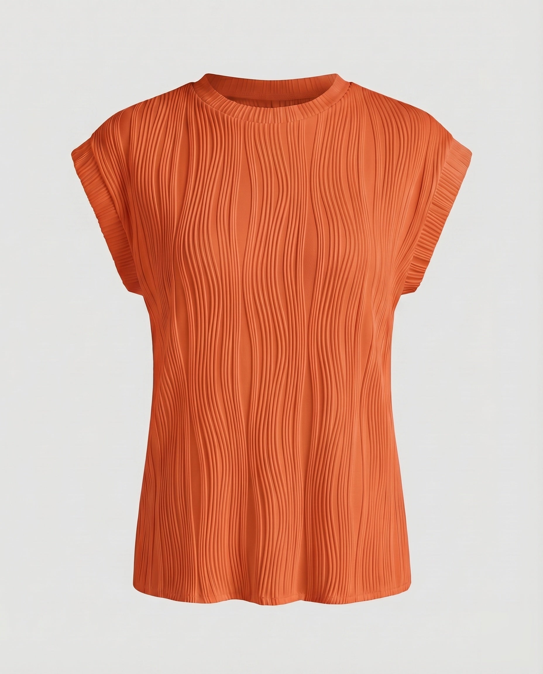 Women's Blouse Top Wave Pleating Elastic Hem Short Sleeve