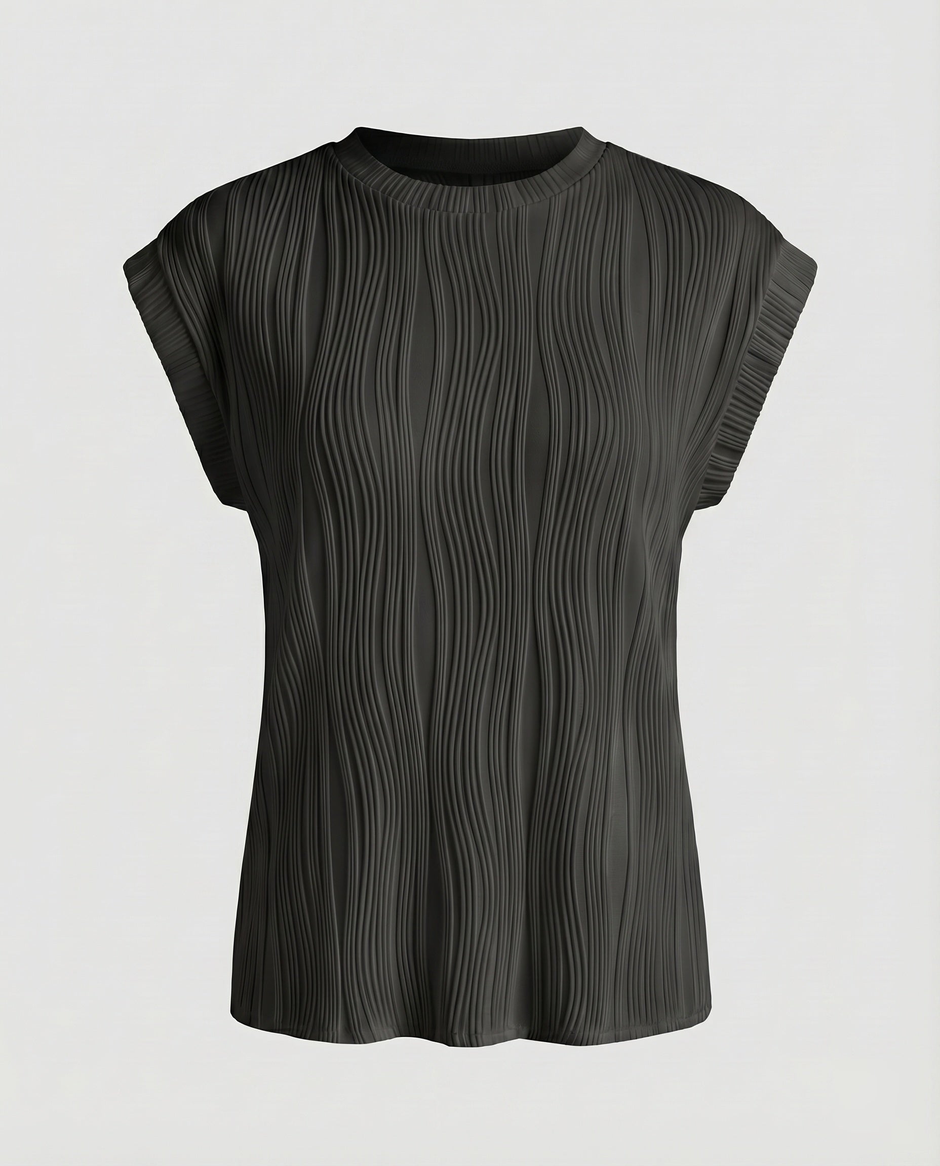 Women's Blouse Top Wave Pleating Elastic Hem Short Sleeve